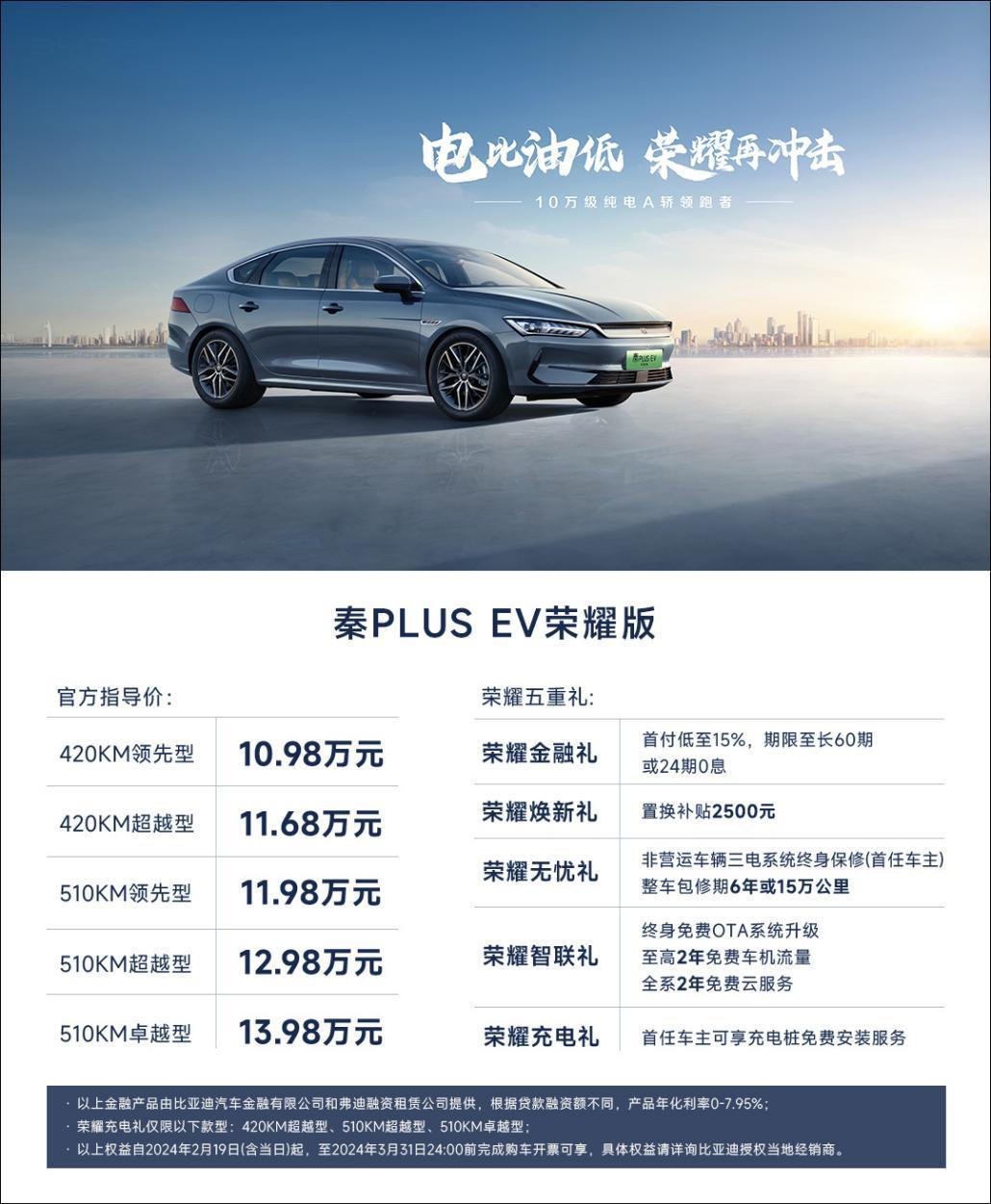 比亚迪双雄出击：秦PLUS驱逐舰05上市，电比油低