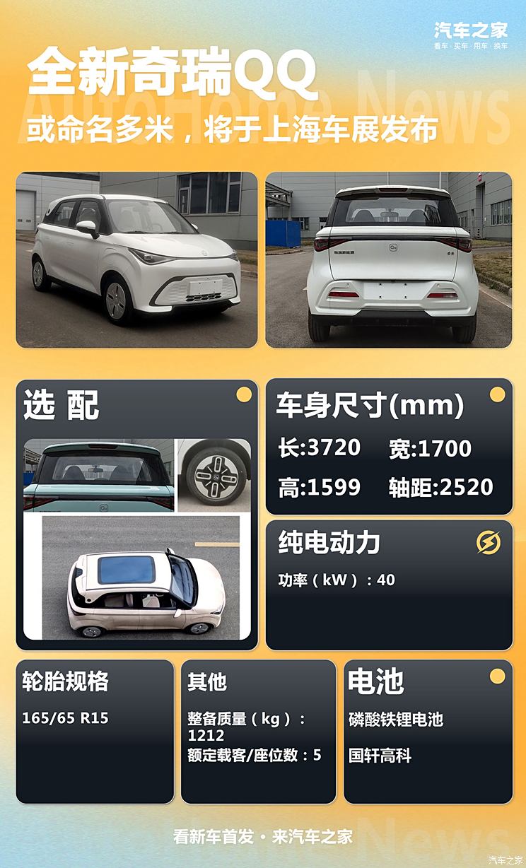 或命名为多米 全新奇瑞QQ申报图曝光 将于上海车展正式发布